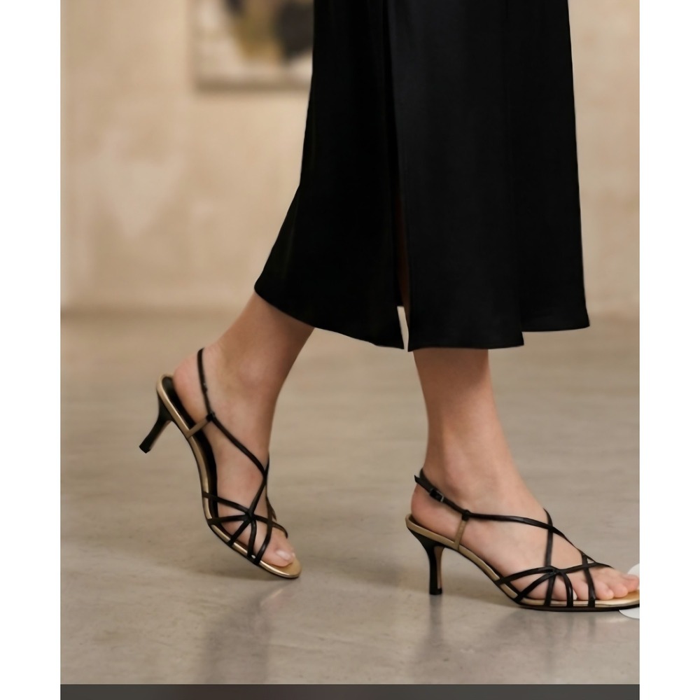 Cole Haan Collection strappy gold and black heeled sandals made in Italy Size 9
